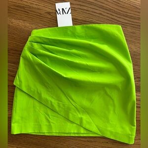 Zara NEON GREEN LIMITED EDITION DRAPED MINI SKIRT